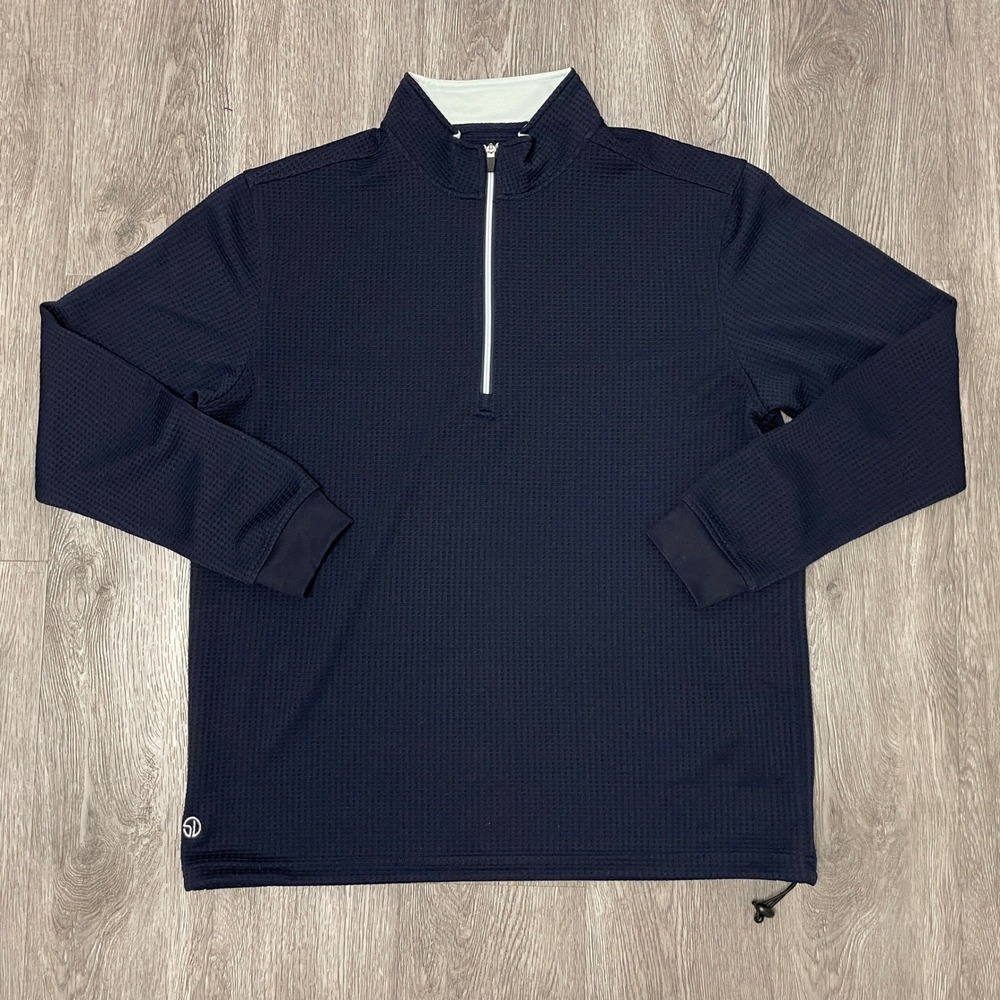 Straight Down 1/4 Zip Mens XXL Navy Blue Waffle Knit Golf Sweater Performance